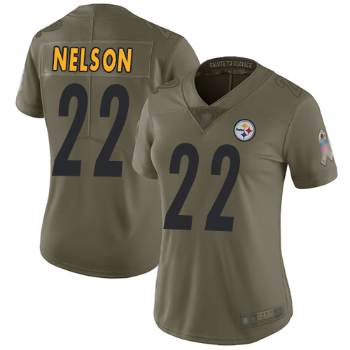 Women Pittsburgh Steelers Football #22 Limited Olive Steven Nelson 2017 Salute to Service Nike NFL Jersey